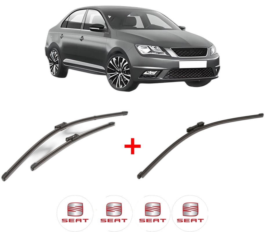 Set 3 stergatoare SEAT TOLEDO IV (KG3) din 2012 - 2019, pentru parbriz si luneta fata si spate auto, Valeo Silencio Xtrm, din cauciuc siliconat rezistent, 4 Stickere Auto SEAT