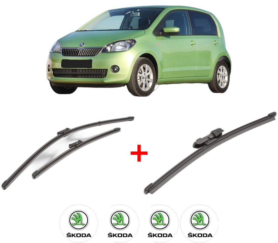 Set 3 stergatoare SKODA CITIGO (NF1) din 2011 - 2019, pentru parbriz si luneta fata si spate auto, Valeo Silencio Xtrm, din cauciuc siliconat rezistent, 4 Stickere Auto SKODA