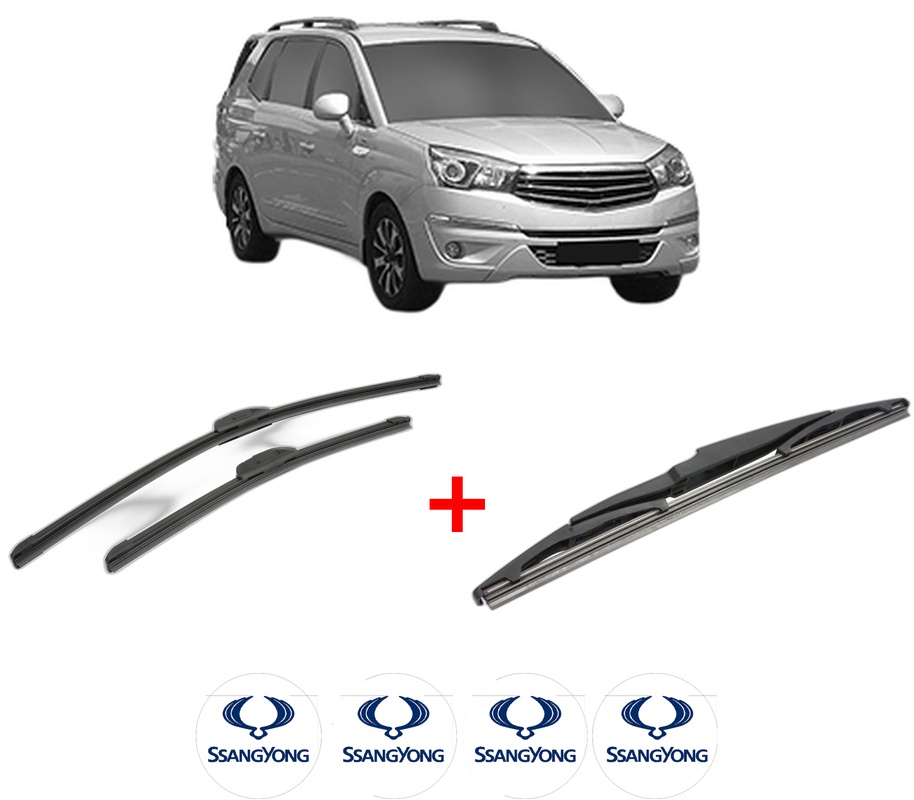 Set 3 stergatoare SSANGYONG RODIUS II VAN (CA1) din 2015, pentru parbriz si luneta fata si spate auto, Bosch Twin, din cauciuc siliconat rezistent, 4 Stickere Auto SSANGYONG