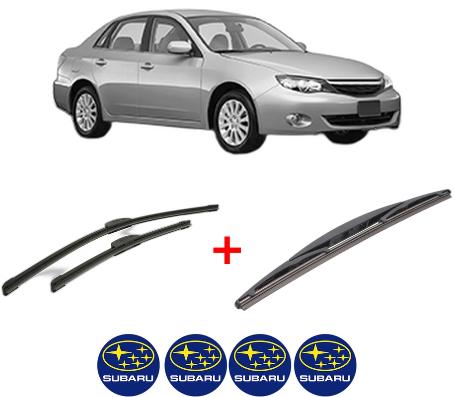 Set 3 stergatoare SUBARU IMPREZA Saloon (GJ_) din 2012 - 2016, pentru parbriz si luneta fata si spate auto, Bosch Twin, din cauciuc siliconat rezistent, 4 Stickere Auto SUBARU