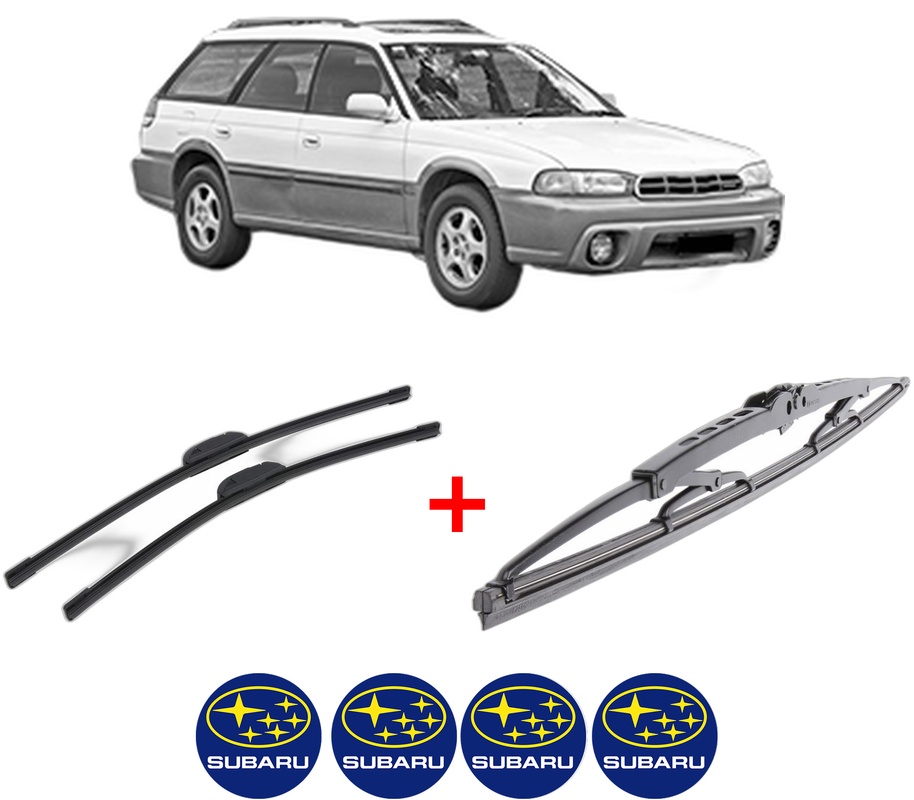 Set 3 stergatoare SUBARU LEGACY OUTBACK (BG) din 1996 - 1999, pentru parbriz si luneta fata si spate auto, Bosch Twin, din cauciuc siliconat rezistent, 4 Stickere Auto SUBARU