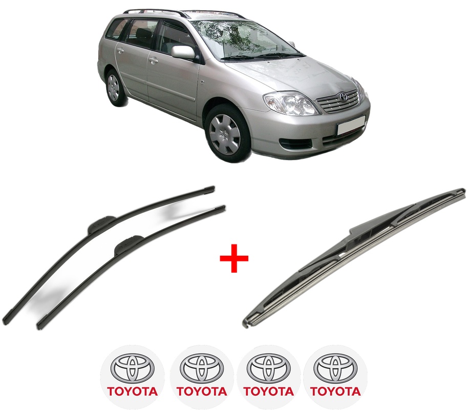 Set 3 stergatoare TOYOTA COROLLA Estate (_E12_) din 2002 - 2007, pentru parbriz si luneta fata si spate auto, Bosch Twin, din cauciuc siliconat rezistent, 4 Stickere Auto TOYOTA