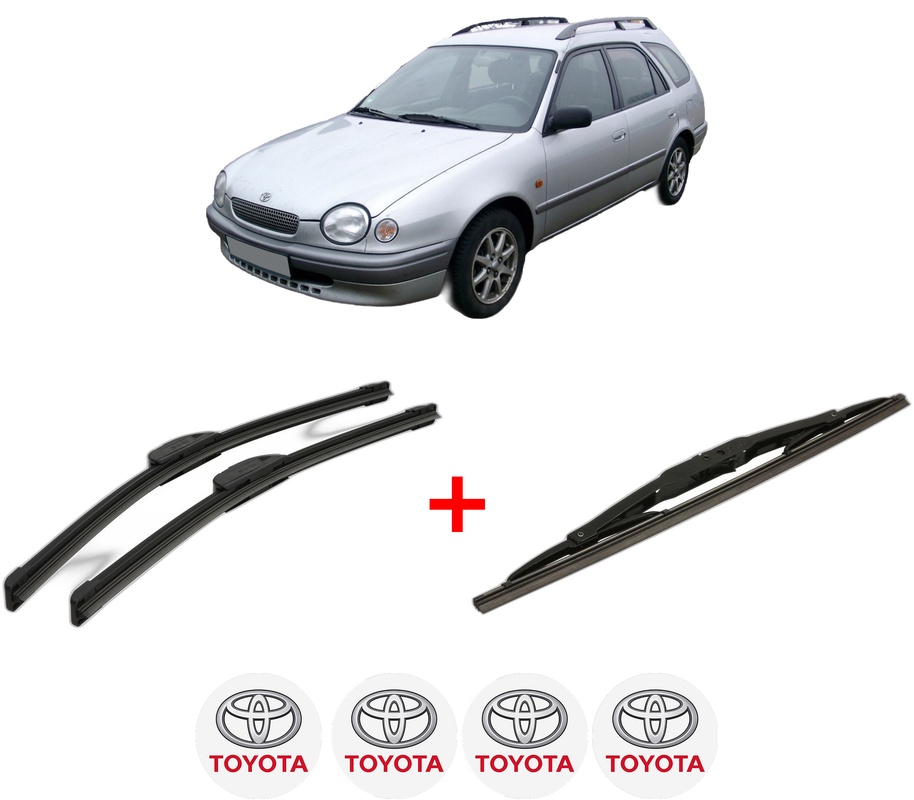 Set 3 stergatoare TOYOTA COROLLA Estate Van (_E11_) din 2000 - 2001, pentru parbriz si luneta fata si spate auto, Bosch Twin, din cauciuc siliconat rezistent, 4 Stickere Auto TOYOTA