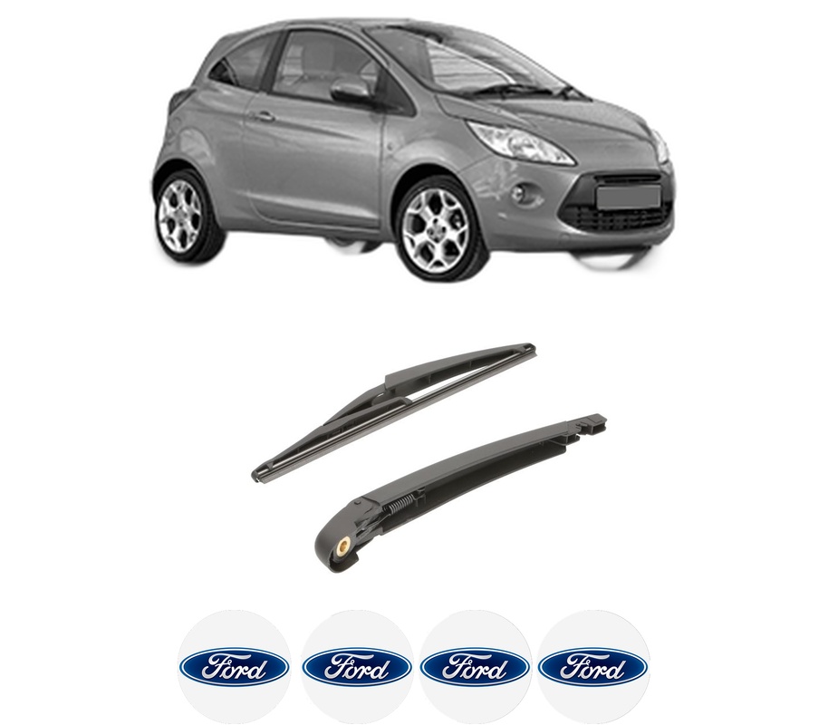 Set brat stergator spate cu lamela pentru FORD KA (RU8) din 2008-2016, pentru spate, din cauciuc siliconat rezistent, Cri-Flo, 4 stickere auto FORD