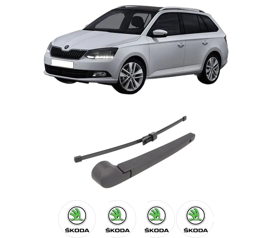 Set brat stergator spate cu lamela pentru SKODA FABIA III Estate (NJ5) din 2014-2022, pentru spate, din cauciuc siliconat rezistent, Cri-Flo, 4 stickere auto SKODA