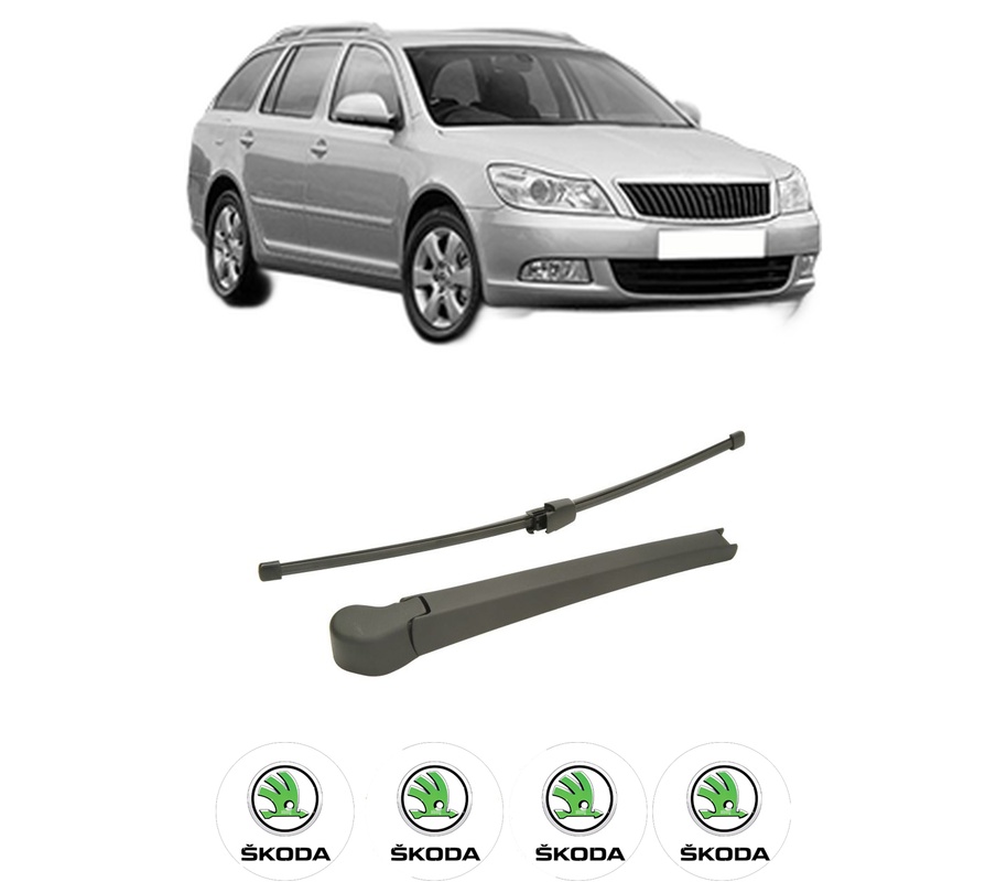 Set brat stergator spate cu lamela pentru SKODA OCTAVIA II Combi (1Z5) din 2004-2013, pentru spate, din cauciuc siliconat rezistent, Cri-Flo, 4 stickere auto SKODA