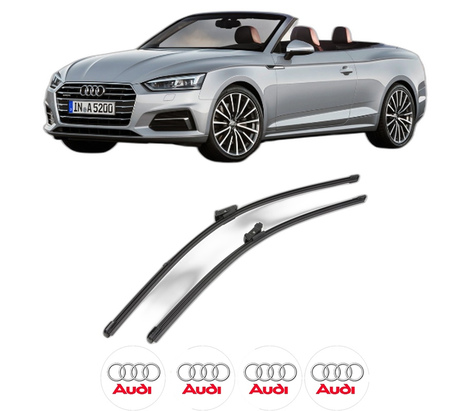 Set stergatoare auto AUDI A5 Convertible (F57, F5E) din 2016-2020, pentru parbriz auto, 2 bucati, Valeo Silencio Xtrm, din cauciuc siliconat rezistent, 4 Stickere Auto AUDI