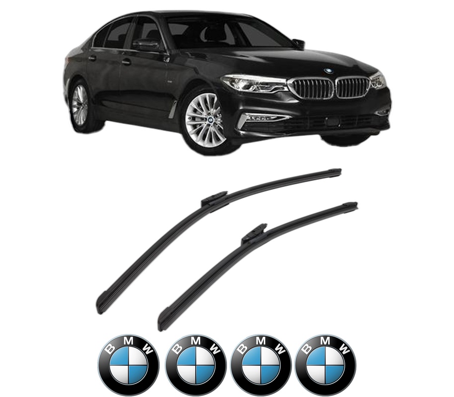 Set stergatoare auto BMW Seria 5 (G30, F90) din 2016-2023, pentru parbriz auto, 2 bucati, Bosch Aerotwin Multi, din cauciuc siliconat rezistent, 4 Stickere Auto BMW Seria