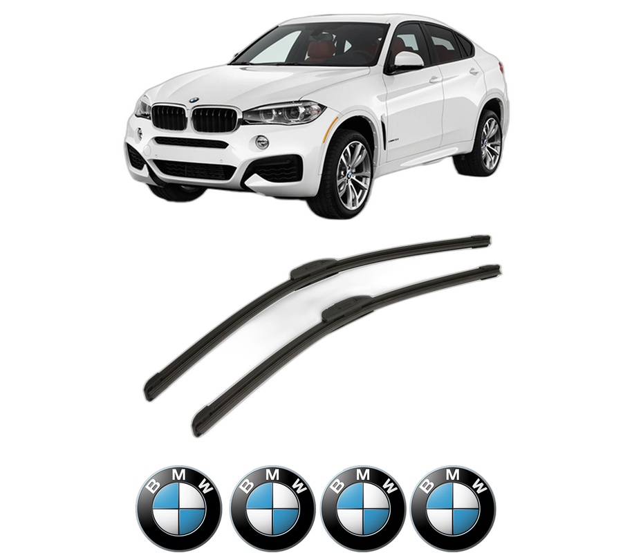 Set stergatoare auto BMW Seria X6 (F16, F86) din 2014-2019, pentru parbriz auto, 2 bucati, Bosch Aerotwin, din cauciuc siliconat rezistent, 4 Stickere Auto BMW Seria