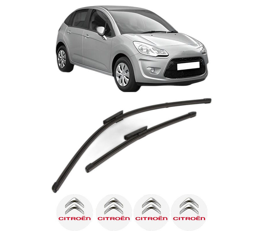 Set stergatoare auto CITROEN C3 II (SC_) din 2009-2016, pentru parbriz auto, 2 bucati, Valeo Silencio Xtrm, din cauciuc siliconat rezistent, 4 Stickere Auto CITROEN