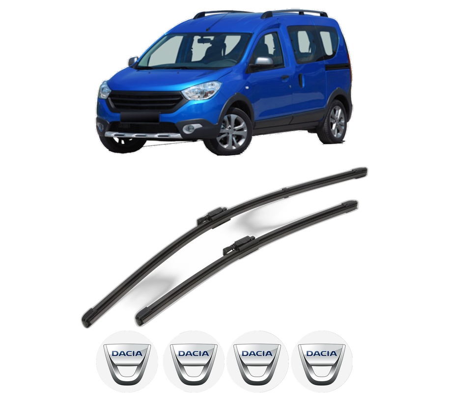 Set stergatoare auto DACIA DOKKER MPV (KE_) din 2012-2021, pentru parbriz auto, 2 bucati, Valeo Silencio Xtrm, din cauciuc siliconat rezistent, 4 Stickere Auto DACIA