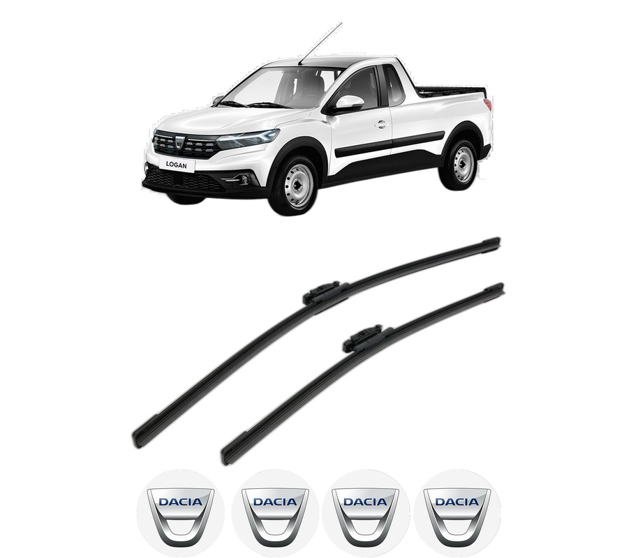 Set stergatoare auto DACIA DOKKER Pickup din 2017-2021, pentru parbriz auto, 2 bucati, Bosch Aerotwin, din cauciuc siliconat rezistent, 4 Stickere Auto DACIA