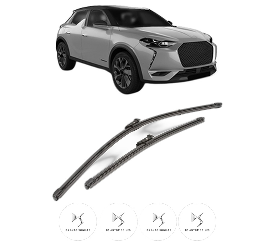 Set stergatoare auto DS DS 3 / DS 3 CROSSBACK (UR_, UC_, UJ_) din 2019-2024, pentru parbriz auto, 2 bucati, Valeo Silencio Xtrm, din cauciuc siliconat rezistent, 4 Stickere Auto DS