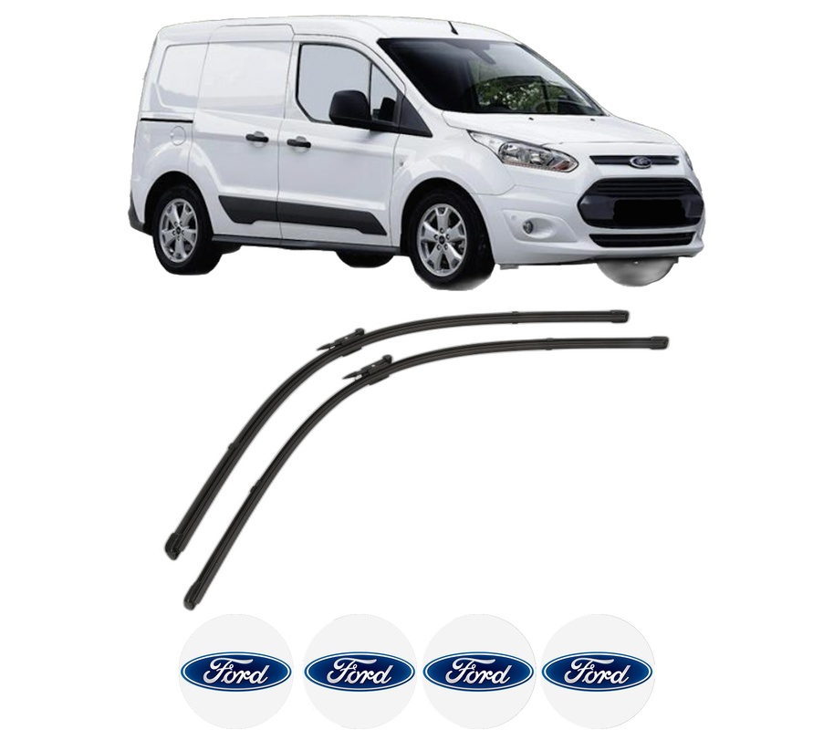 Set stergatoare auto FORD TRANSIT CONNECT MPV din 2013-2018, pentru parbriz auto, 2 bucati, Valeo Silencio, din cauciuc siliconat rezistent, 4 Stickere Auto FORD