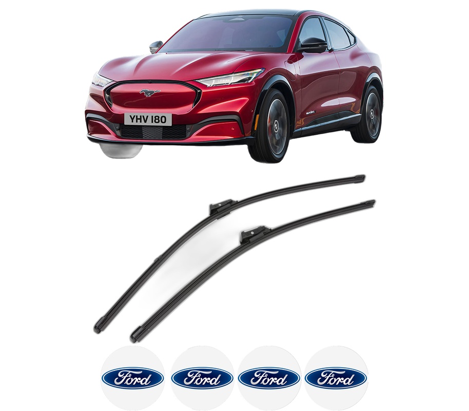 Set stergatoare auto FORD USA MUSTANG MACH-E (CGW) din 2020-2023, pentru parbriz auto, 2 bucati, Valeo Silencio Xtrm, din cauciuc siliconat rezistent, 4 Stickere Auto FORD USA