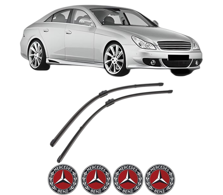 Set stergatoare auto MERCEDES-BENZ CLS (C219) din 2004-2010, pentru parbriz auto, 2 bucati, Valeo Silencio Xtrm, din cauciuc siliconat rezistent, 4 Stickere Auto MERCEDES-BENZ