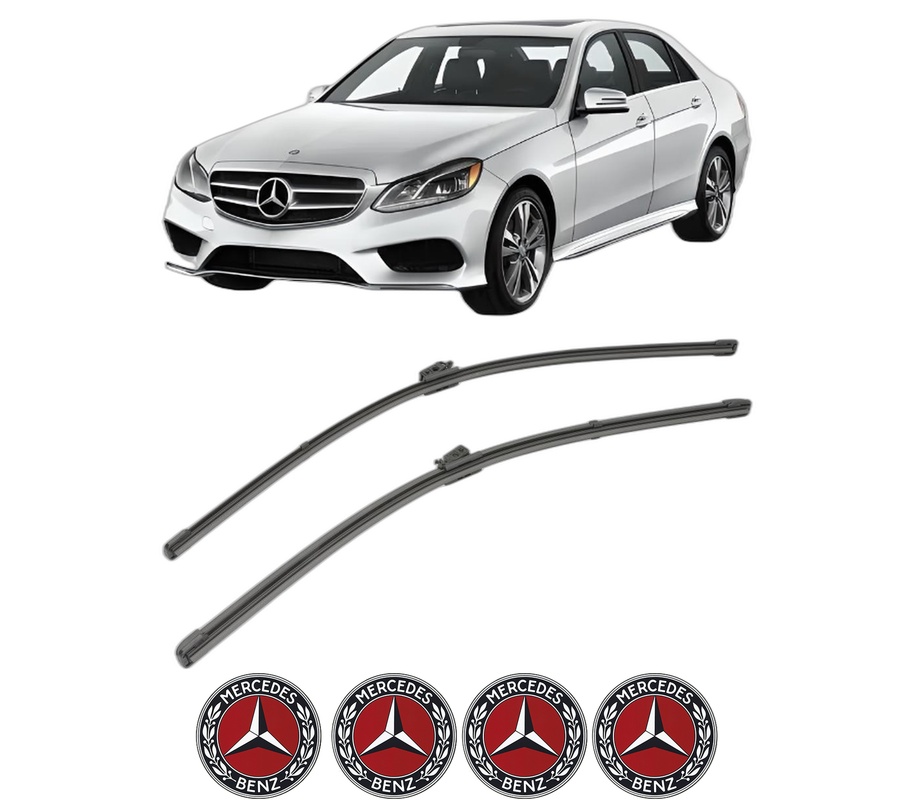 Set stergatoare auto MERCEDES-BENZ E-CLASS (W213) din 2016-2023, pentru parbriz auto, 2 bucati, Valeo Silencio, din cauciuc siliconat rezistent, 4 Stickere Auto MERCEDES-BENZ