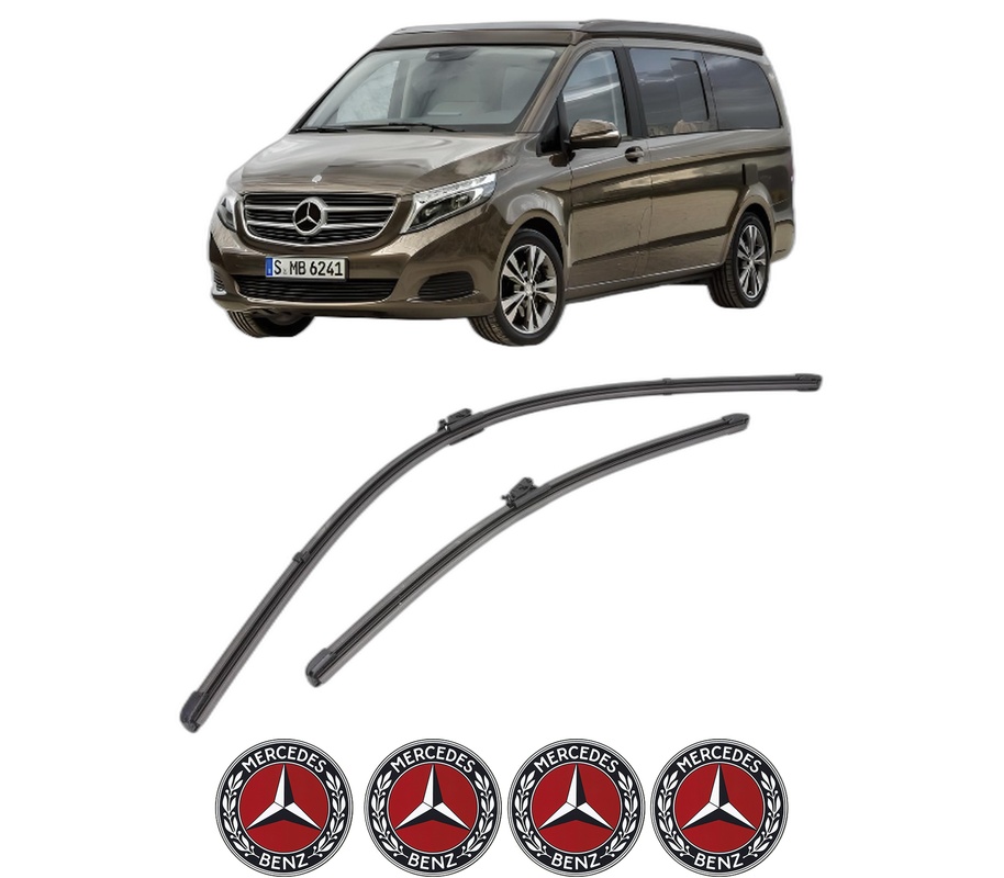 Set stergatoare auto MERCEDES-BENZ MARCO POLO Camper (W447) din 2015-2021, pentru parbriz auto, 2 bucati, Valeo Silencio Xtrm, din cauciuc siliconat rezistent, 4 Stickere Auto MERCEDES-BENZ
