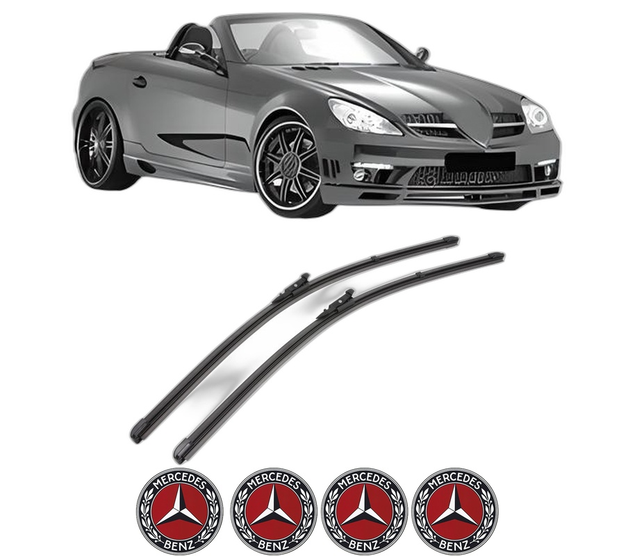 Set stergatoare auto MERCEDES-BENZ SLK (R171) din 2004-2011, pentru parbriz auto, 2 bucati, Valeo Silencio Xtrm, din cauciuc siliconat rezistent, 4 Stickere Auto MERCEDES-BENZ