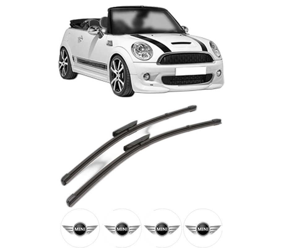 Set stergatoare auto MINI MINI Convertible (R57) din 2007-2015, pentru parbriz auto, 2 bucati, Valeo Silencio Xtrm, din cauciuc siliconat rezistent, 4 Stickere Auto MINI