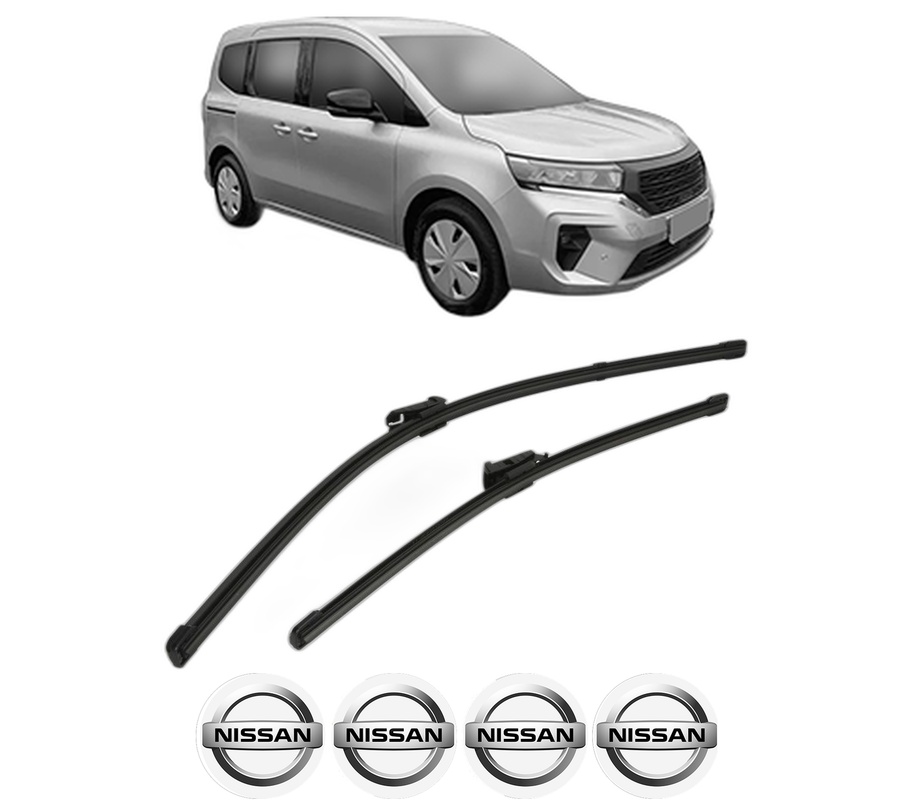 Set stergatoare auto NISSAN TOWNSTAR Box Body/MPV (XFK) din 2021-2022, pentru parbriz auto, 2 bucati, Valeo Silencio, din cauciuc siliconat rezistent, 4 Stickere Auto NISSAN