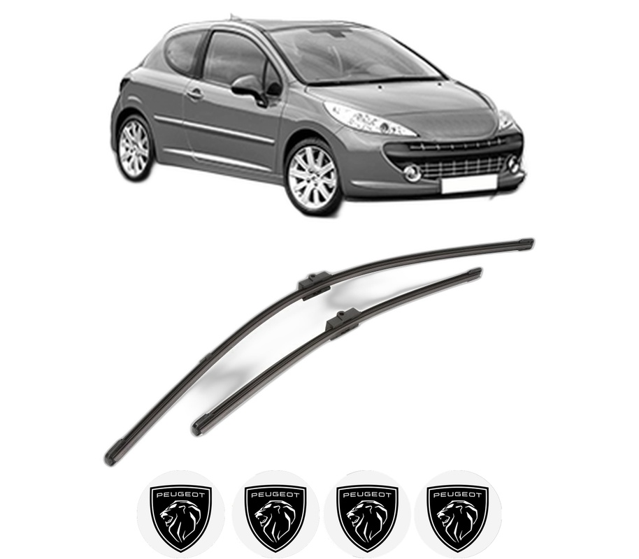 Set stergatoare auto PEUGEOT 207 (WA_, WC_) din 2006-2015, pentru parbriz auto, 2 bucati, Valeo Silencio Xtrm, din cauciuc siliconat rezistent, 4 Stickere Auto PEUGEOT