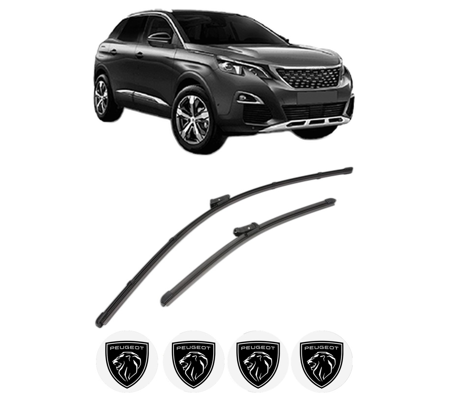 Set stergatoare auto PEUGEOT 3008 Van (MR_, MC_, MJ_) din 2016-2018, pentru parbriz auto, 2 bucati, Valeo Silencio, din cauciuc siliconat rezistent, 4 Stickere Auto PEUGEOT