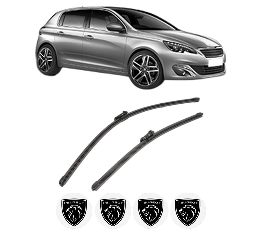 Set stergatoare auto PEUGEOT 308 II (LB_, LP_, LW_, LH_, L3_) din 2013-2021, pentru parbriz auto, 2 bucati, Valeo Silencio Xtrm, din cauciuc siliconat rezistent, 4 Stickere Auto PEUGEOT