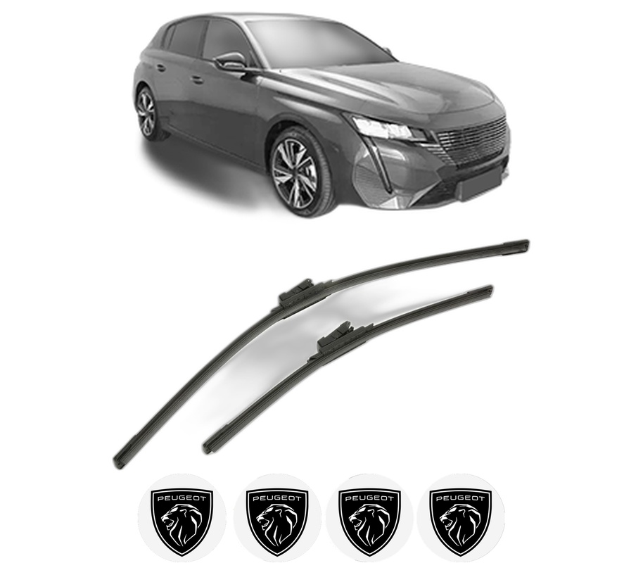 Set stergatoare auto PEUGEOT 308 III (FB_, FH_, FP_, F3_, FM_) din 2021-2025, pentru parbriz auto, 2 bucati, Bosch Aerotwin, din cauciuc siliconat rezistent, 4 Stickere Auto PEUGEOT