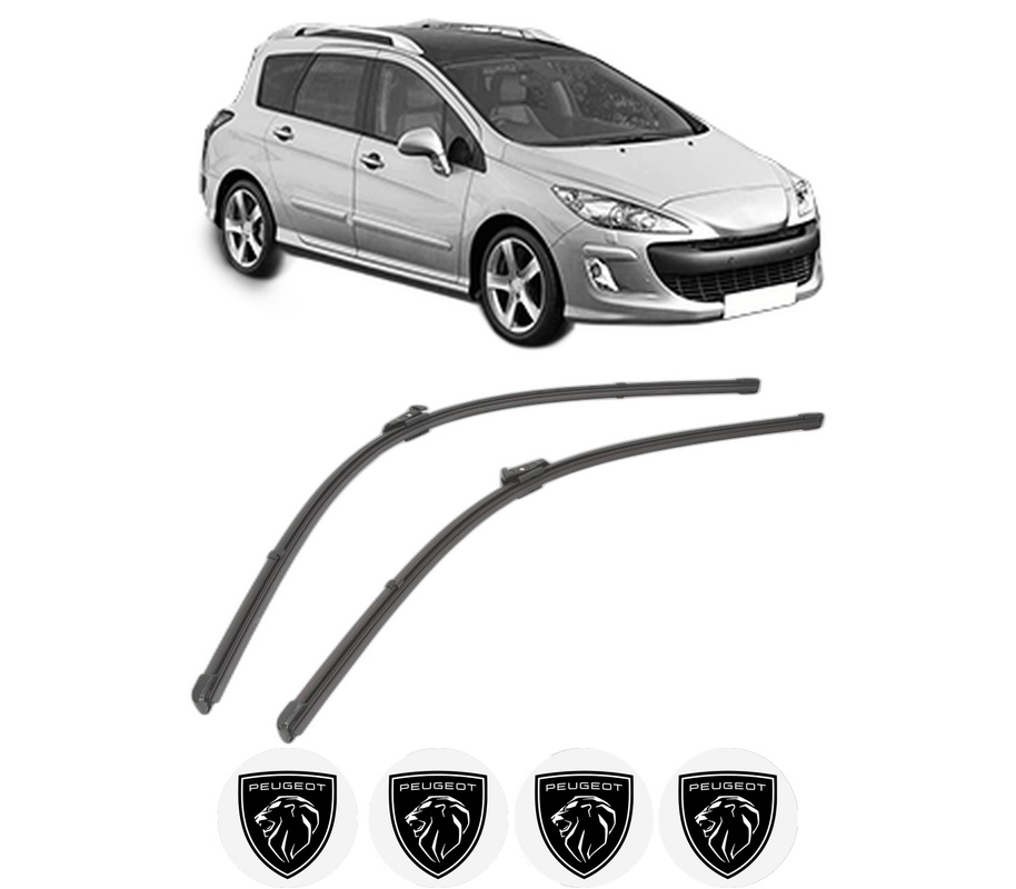Set stergatoare auto PEUGEOT 308 SW I (4E_, 4H_) din 2007-2014, pentru parbriz auto, 2 bucati, Valeo Silencio Xtrm, din cauciuc siliconat rezistent, 4 Stickere Auto PEUGEOT