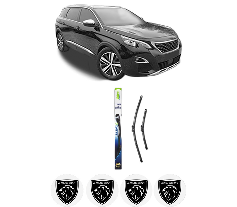 Set stergatoare auto PEUGEOT 508 SW II (FC_, FJ_, F4_) din 2018-2021, pentru parbriz auto, 2 bucati, Valeo Silencio, din cauciuc siliconat rezistent, 4 Stickere Auto PEUGEOT