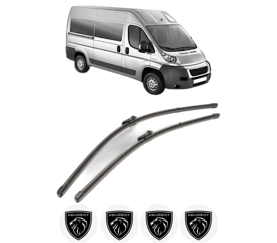 Set stergatoare auto PEUGEOT BOXER Bus din 2006-2023, pentru parbriz auto, 2 bucati, Valeo Silencio Xtrm, din cauciuc siliconat rezistent, 4 Stickere Auto PEUGEOT