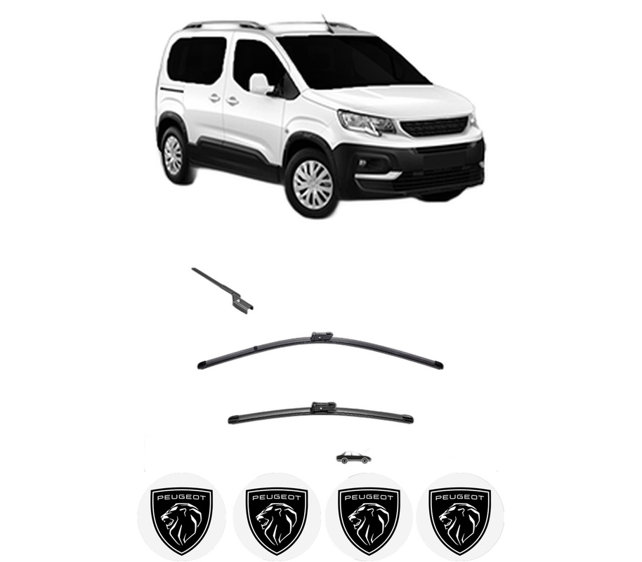 Set stergatoare auto PEUGEOT RIFTER din 2018-2023, pentru parbriz auto, 2 bucati, Valeo Silencio, din cauciuc siliconat rezistent, 4 Stickere Auto PEUGEOT