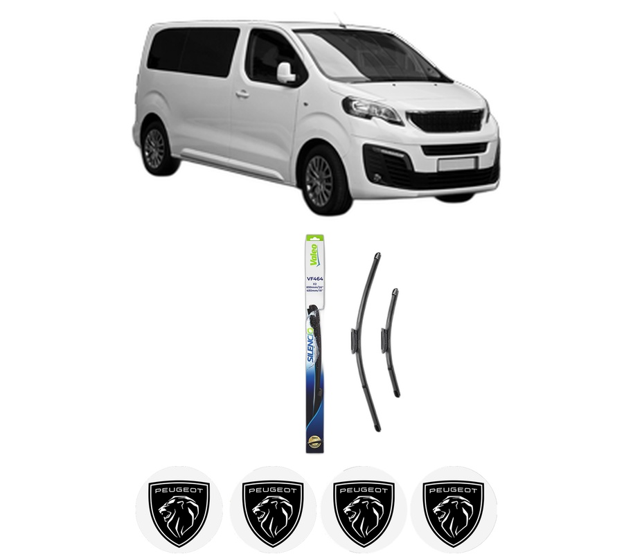 Set stergatoare auto PEUGEOT TRAVELLER Bus (V_) din 2016-2023, pentru parbriz auto, 2 bucati, Valeo Silencio Xtrm, din cauciuc siliconat rezistent, 4 Stickere Auto PEUGEOT