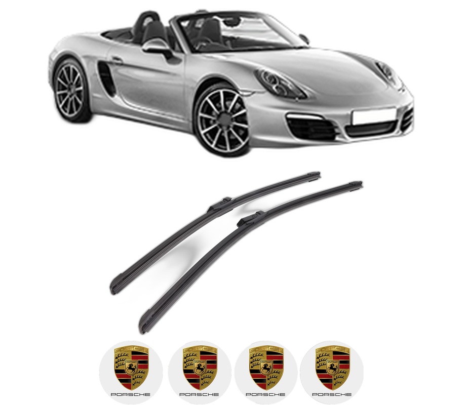 Set stergatoare auto PORSCHE BOXSTER (981) din 2012-2016, pentru parbriz auto, 2 bucati, Bosch Aerotwin, din cauciuc siliconat rezistent, 4 Stickere Auto PORSCHE