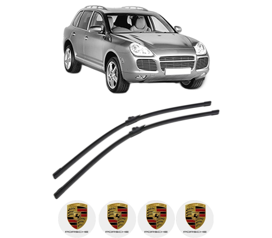 Set stergatoare auto PORSCHE CAYENNE (9PA) din 2002-2010, pentru parbriz auto, 2 bucati, Bosch Aerotwin, din cauciuc siliconat rezistent, 4 Stickere Auto PORSCHE