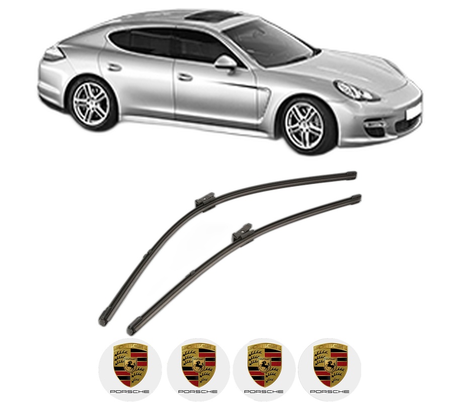 Set stergatoare auto PORSCHE PANAMERA (970) din 2012-2016, pentru parbriz auto, 2 bucati, Valeo Silencio Xtrm, din cauciuc siliconat rezistent, 4 Stickere Auto PORSCHE