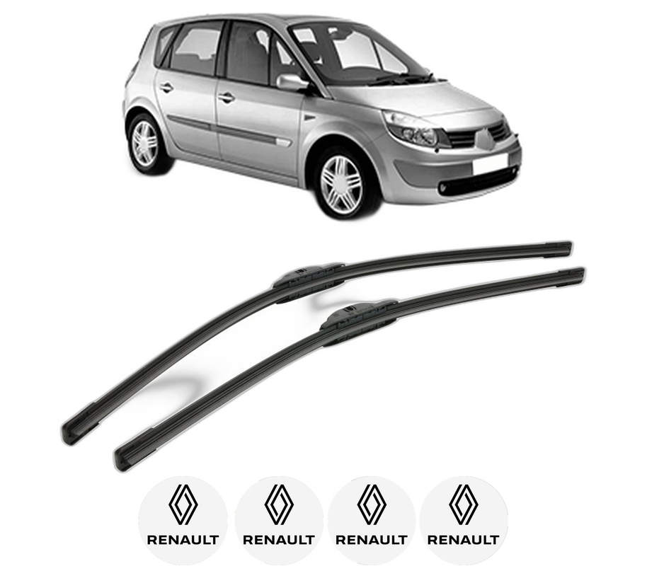 Set stergatoare auto RENAULT SCENIC II (JM0/1_) din 2003-2009, pentru parbriz auto, 2 bucati, Bosch Aerotwin, din cauciuc siliconat rezistent, 4 Stickere Auto RENAULT