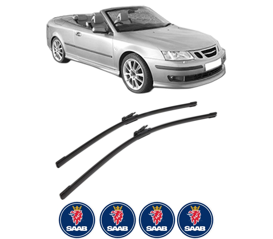 Set stergatoare auto SAAB 9-3 Convertible (YS3F) din 2003-2015, pentru parbriz auto, 2 bucati, Bosch Aerotwin, din cauciuc siliconat rezistent, 4 Stickere Auto SAAB