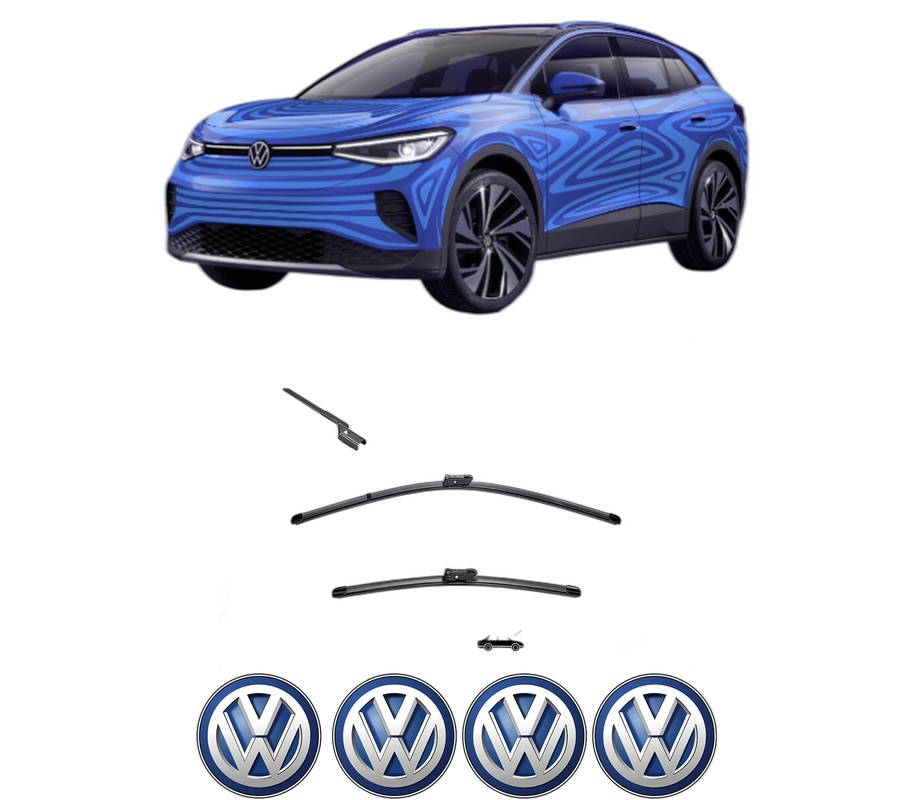Set stergatoare auto Volkswagen ID.4 (E21) din 2020-2023, pentru parbriz auto, 2 bucati, Valeo Silencio, din cauciuc siliconat rezistent, 4 Stickere Auto Volkswagen