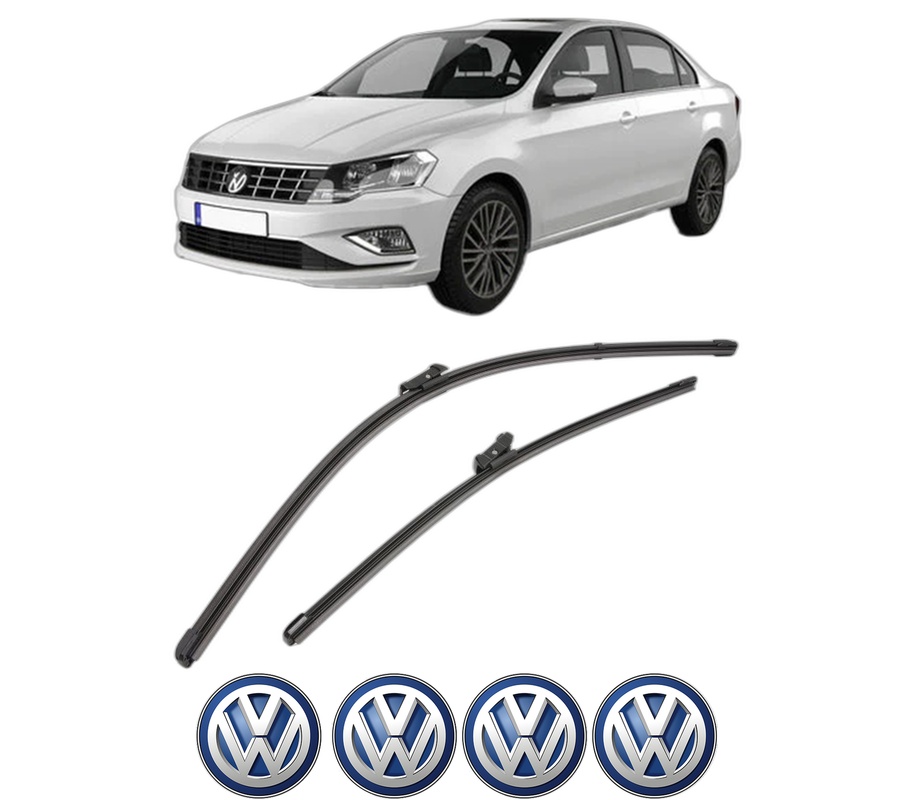 Set stergatoare auto Volkswagen JETTA IV (162, 163, AV3, AV2) din 2010-2018, pentru parbriz auto, 2 bucati, Valeo Silencio Xtrm, din cauciuc siliconat rezistent, 4 Stickere Auto Volkswagen