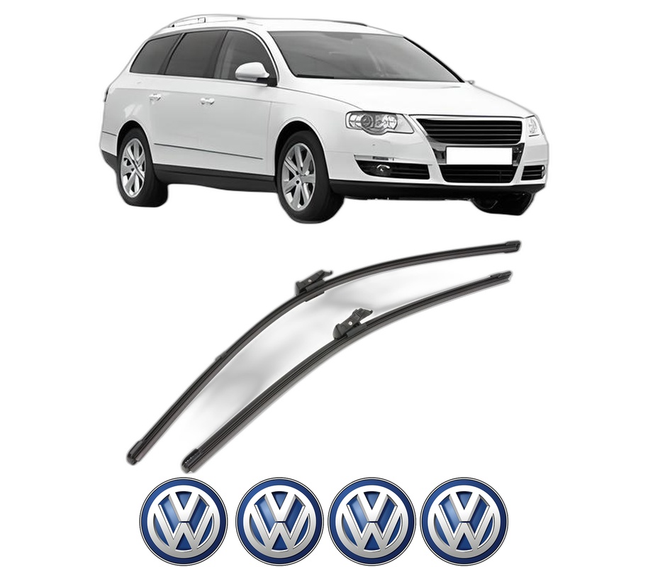 Set stergatoare auto Volkswagen PASSAT B6 Variant (3C5) din 2005-2011, pentru parbriz auto, 2 bucati, Valeo Silencio Xtrm, din cauciuc siliconat rezistent, 4 Stickere Auto Volkswagen