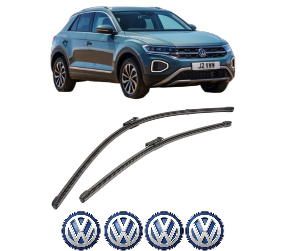 Set stergatoare auto Volkswagen T-ROC (A11, D11) din 2017-2022, pentru parbriz auto, 2 bucati, Valeo Silencio Xtrm, din cauciuc siliconat rezistent, 4 Stickere Auto Volkswagen