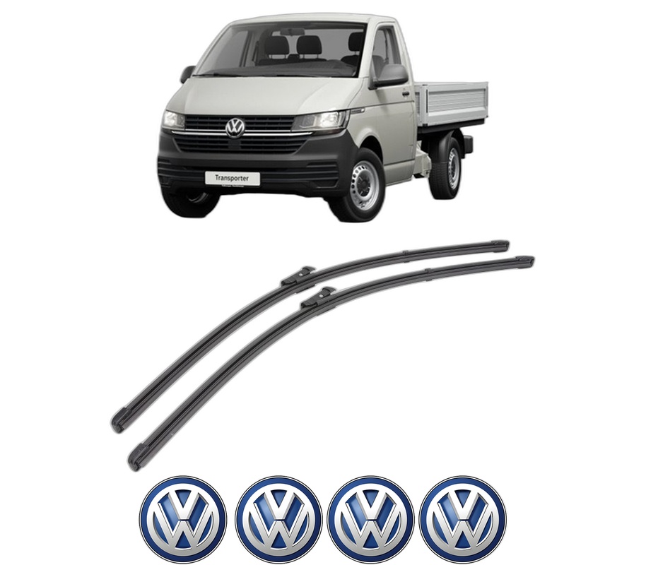 Set stergatoare auto Volkswagen TRANSPORTER T5 Platform/Chassis (7JD, 7JE, 7JL, 7JY, 7JZ, 7F din 2003-2015, pentru parbriz auto, 2 bucati, Valeo Silencio, din cauciuc siliconat rezistent, 4 Stickere Auto Volkswagen