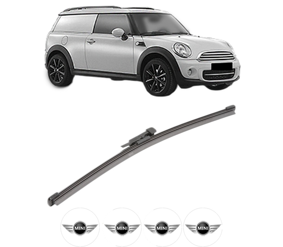 Stergator lamela spate MINI MINI CLUBVAN (R55) din 2012 - 2014, pentru luneta auto, Valeo Silencio Xtrm, din cauciuc siliconat rezistent, 4 Stickere Auto MINI