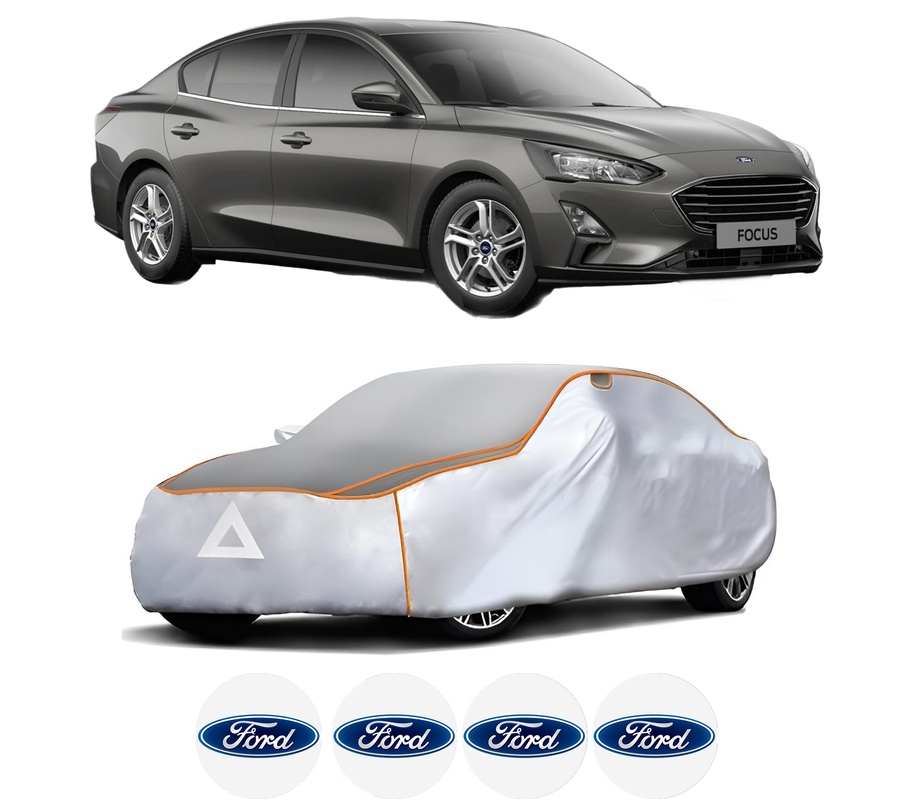 Husa Prelata Antigrindina Auto FORD FOCUS IV Saloon (HM) din 2018, Protectie auto contra intemperiilor la grindina, Waterproof, 4x Stickere auto FORD