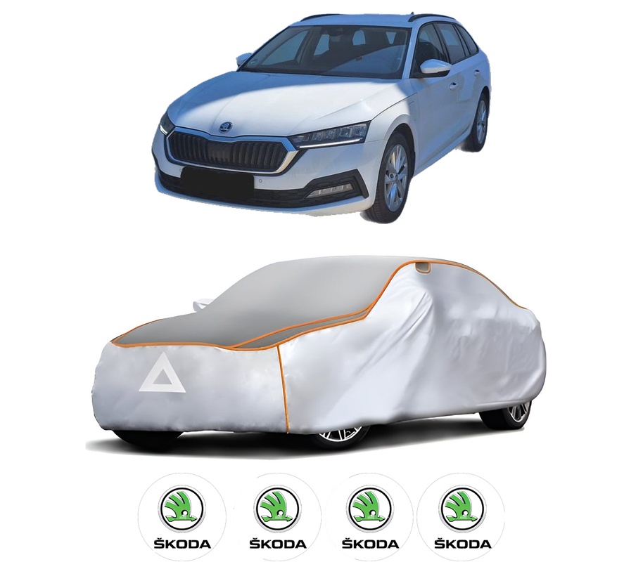 Husa Prelata Antigrindina Auto SKODA Octavia IV Combi (NX5, PV5) din 2019-2020, Protectie auto contra intemperiilor la grindina, Waterproof, 4x Stickere auto SKODA