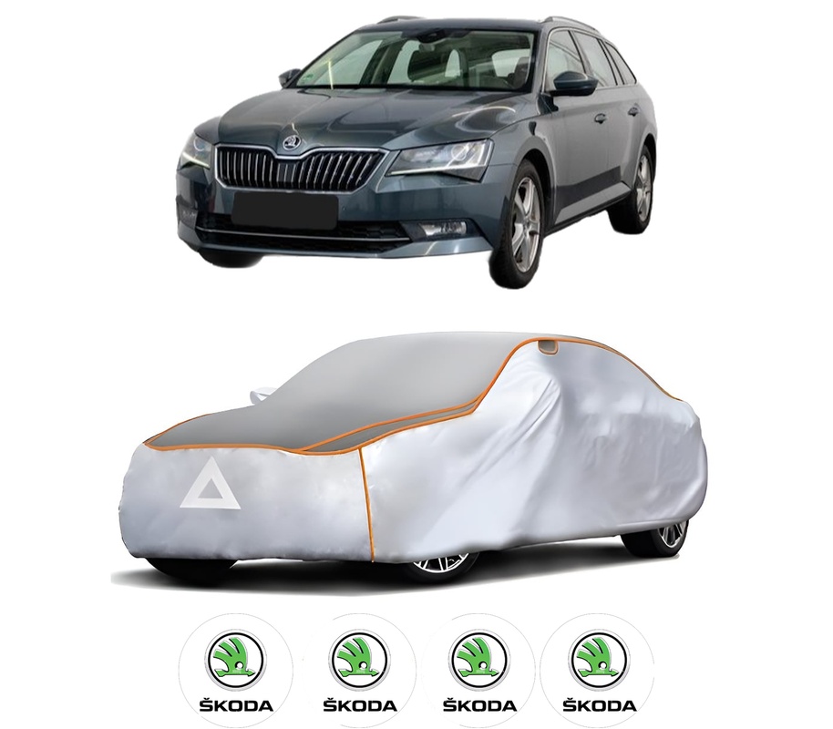 Husa Prelata Antigrindina Auto SKODA SUPERB III Estate (3V5) din 2015-2024, Protectie auto contra intemperiilor la grindina, Waterproof, 4x Stickere auto SKODA