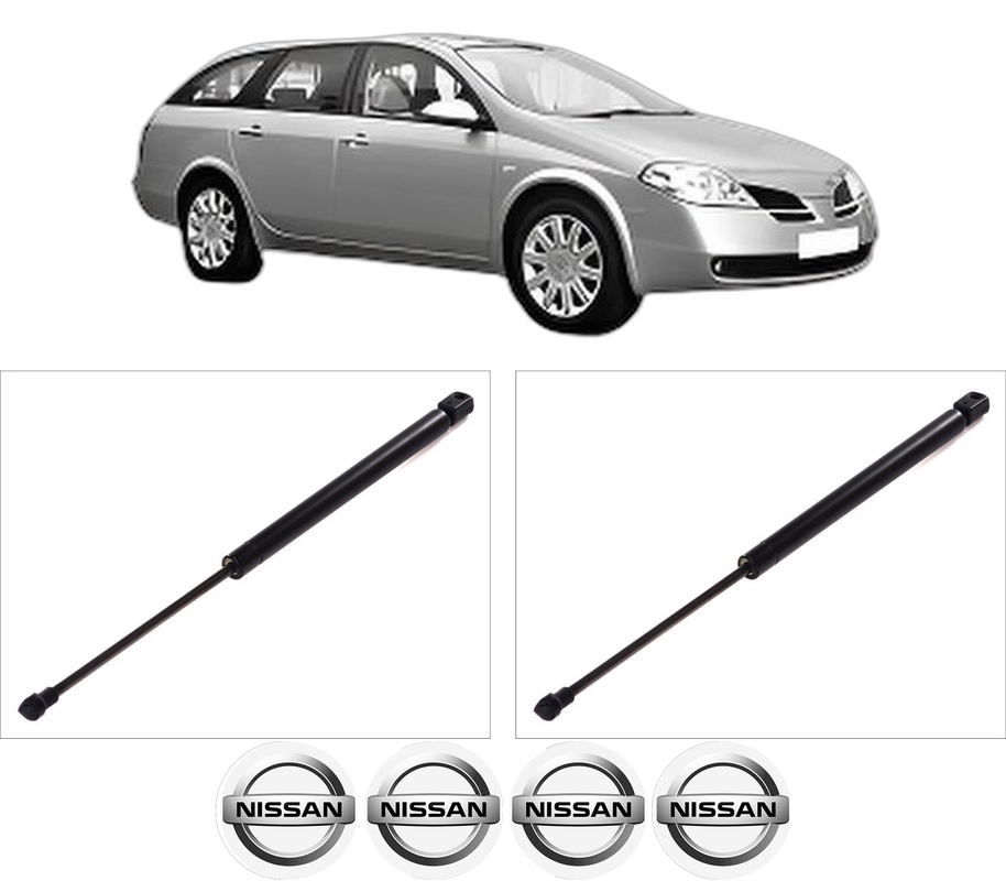 Set amortizoare portbagaj haion pentru NISSAN PRIMERA Estate (WP12) din 2001-2007, 2 bucati, KROSNO, 4 stickere auto NISSAN
