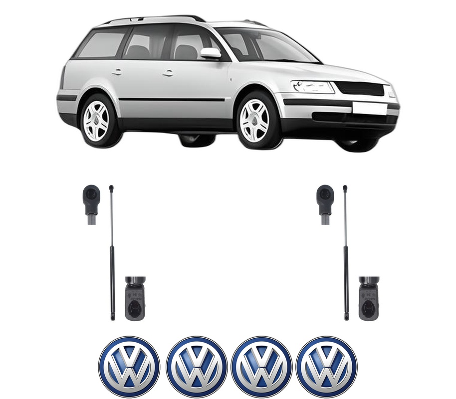 Set amortizoare portbagaj haion pentru VW PASSAT B5 Variant (3B5) din 1997-2000, 2 bucati, MAGNUM TECHNOLOGY, 4 stickere auto VW